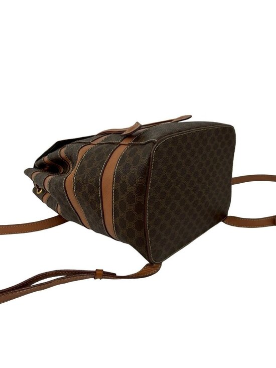 Celine Vintage Macadam Blason Triomphe Pattern Leather Drawstring Backpack Brown main image 4